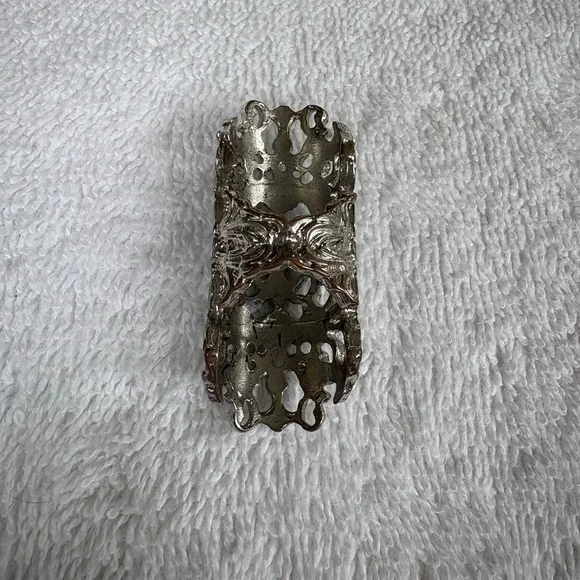 Boho Silver Tone Filigree Full Finger Ring with Rhinestones - Picture 9 of 12